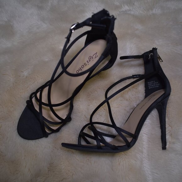 Zigi Soho Blaker Black Strappy Stiletto Heels Size 8 Ankle Strap Sandals - Picture 8 of 12